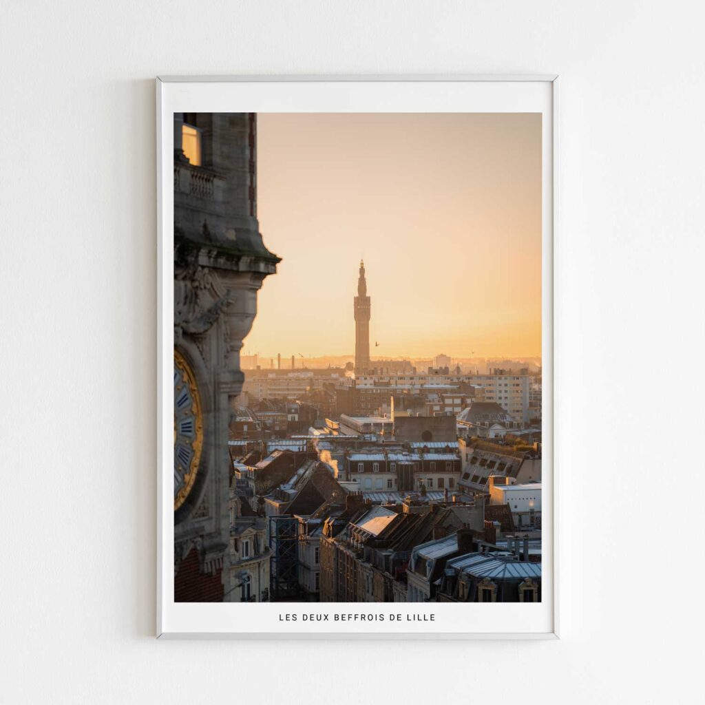 Les deux beffrois de Lille, photographie de Benjamin Clipet en affiche