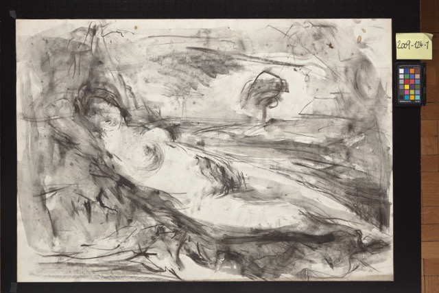 5 eugène leroy, sans titre (nu allongé d’après la vénus endormie de giorgione), 1980 1990, fusain, lavis et craie blanche sur papier, muba eugène leroy © florian kleinefenn (1) moyenne
