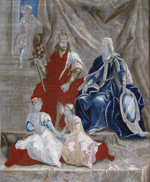 baudouin de constantinople, marie, sa femme, et leurs filles jeanne et marguerite détail 1703 manufacture werniers (c) manufacture royale de wit moyenne